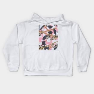 Feathers and Frays - Pink, Gold, Black, White - Abstract Mixed Torn Paper Collage Kids Hoodie